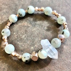 Kiwi 🥝 Jasper & Quartz Crystal Rose Gold Bracelet